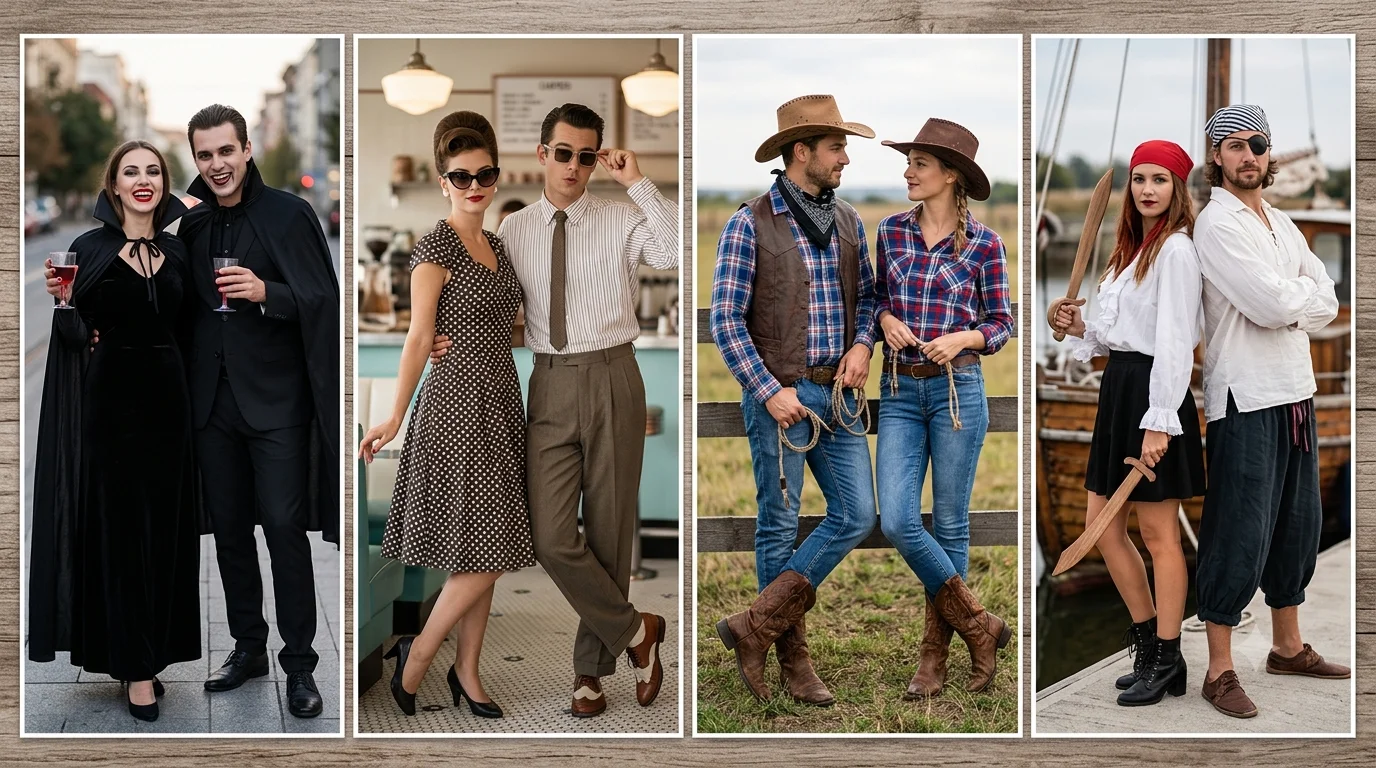 Budget-friendly couples Halloween costumes made with thrift store and DIY items