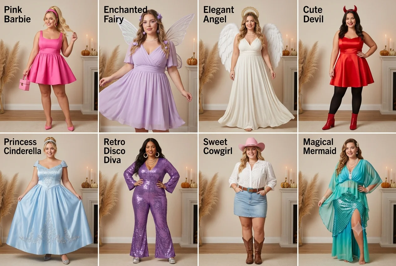 Cute Halloween costume ideas for women including Barbie, fairy and angel looks