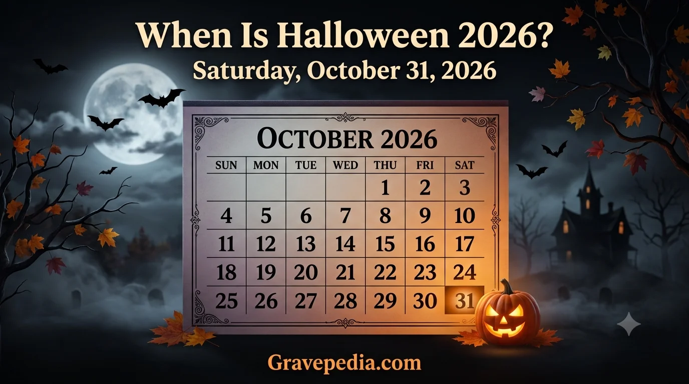Calendar showing October 31, 2026, the date of Halloween 2026