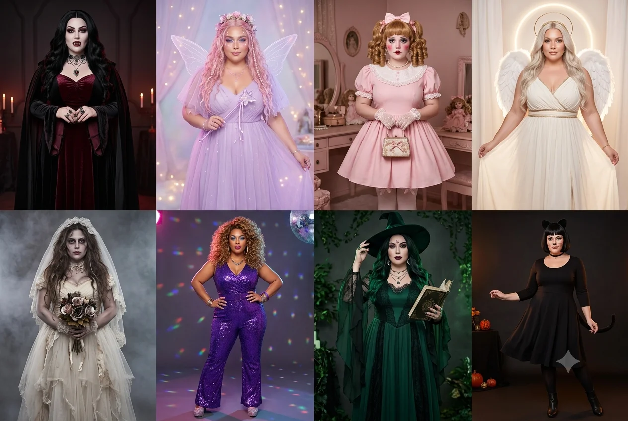 Halloween makeup, wigs and accessories for women to complete a costume look