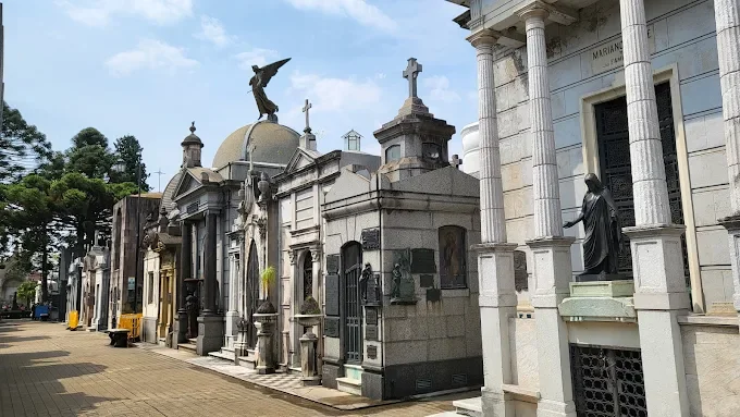 La Recoleta Cemetery in Buenos Aires, Argentina, with ornate mausoleums and statues