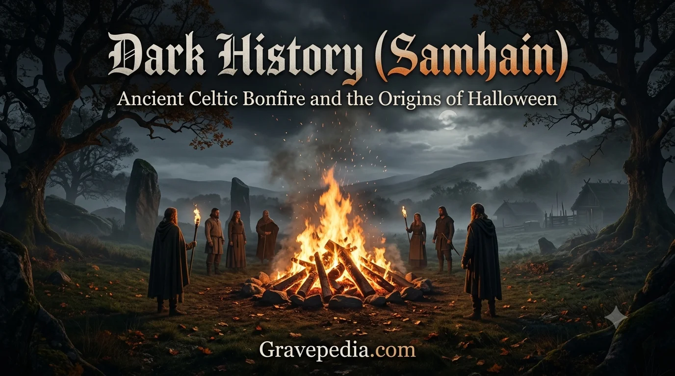 Ancient Celtic bonfire representing the Samhain festival and Halloween origins